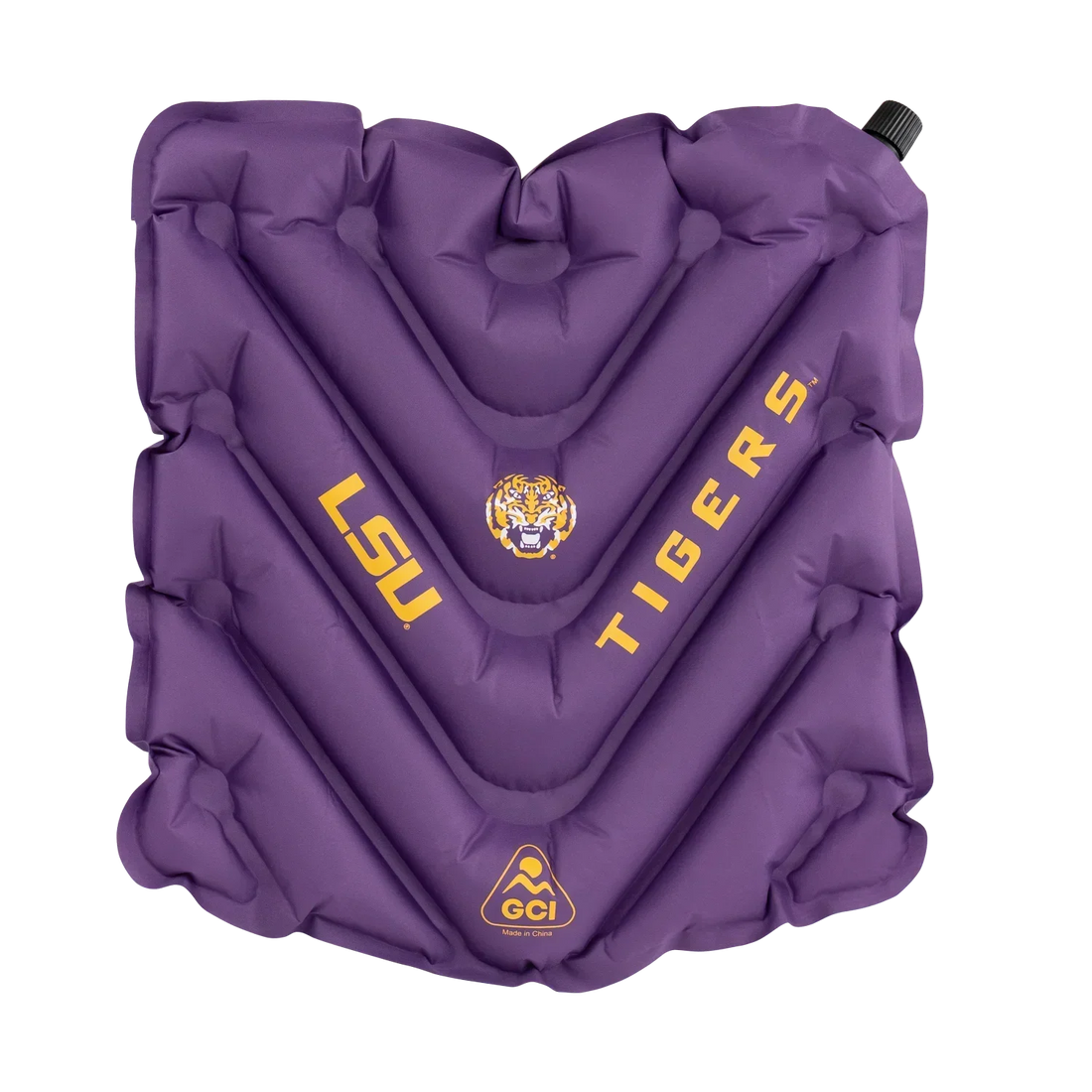 Ergonomic Back-Support College V Seat Inflatable Stadium Cushion - LSU Tigers - Choice 762 - Grandstand Cushion Seat with Secure Under-Bench Hooks - Default Title
