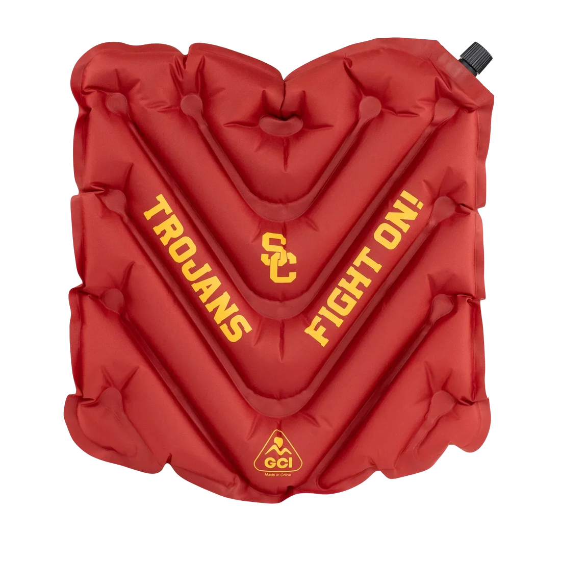 Ergonomic Back-Support College V Seat Inflatable Stadium Cushion - USC Trojans - Choice 523 - Grandstand Cushion Seat with Secure Under-Bench Hooks - Default Title