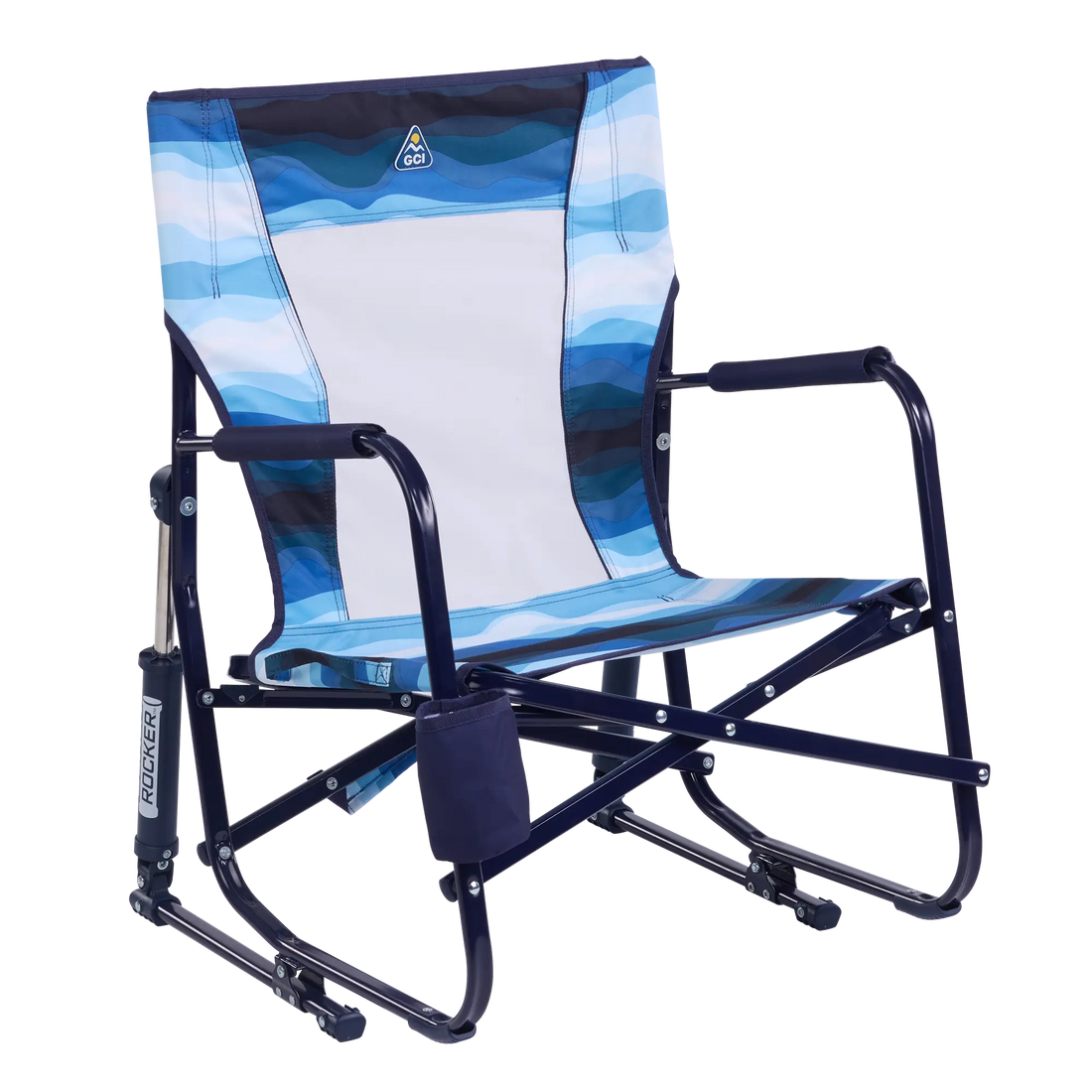 Patented Spring-Action Beach Rocker - Choice 712 - RoadTrip Rocker Smooth Motion Camp Chair - Blue Beach Wave
