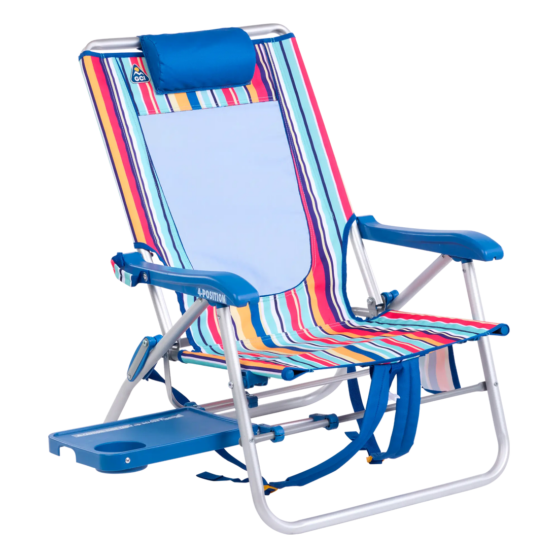 Sand-Friendly Big Surf with Slide Table - Choice 334 - Multi-Position Outdoor Beach Chair with Pillow - Multi Stripe