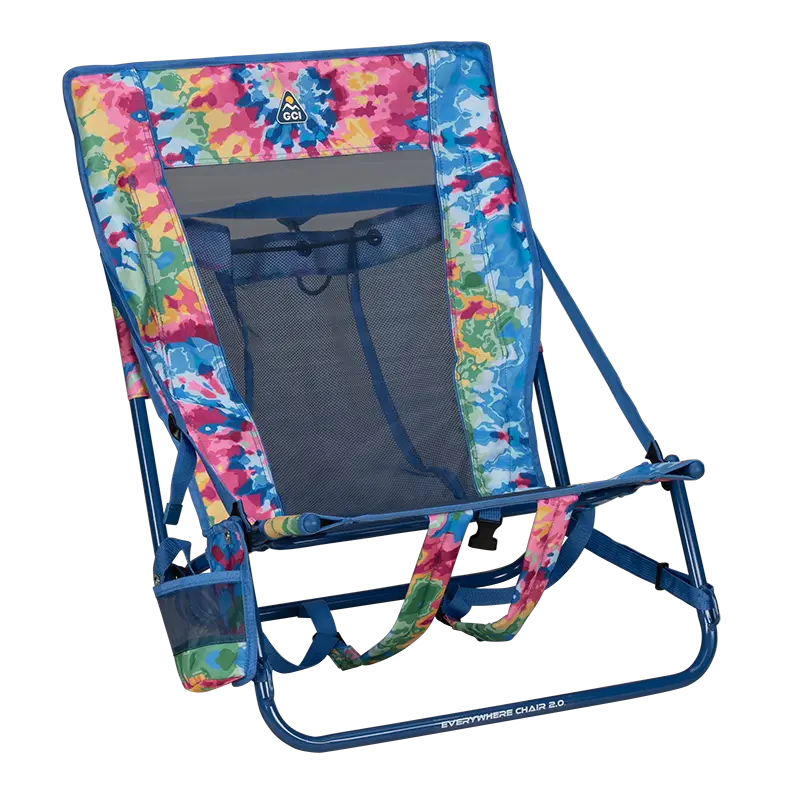 Rust-Resistant Aluminum Everywhere Chair 2 - Choice 656 - Low-Profile Reclining Beach Chair with Backpack Straps - Tie Dye