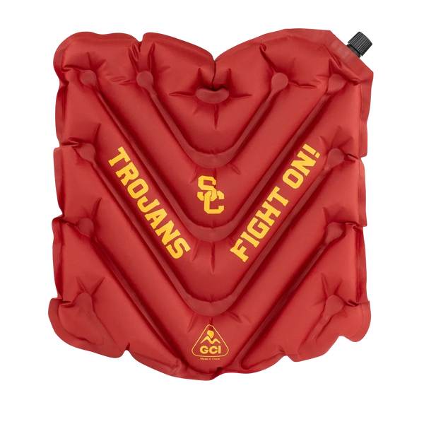 Ergonomic Back-Support College V Seat Inflatable Stadium Cushion - USC Trojans - Choice 523 - Grandstand Cushion Seat with Secure Under-Bench Hooks - Default Title