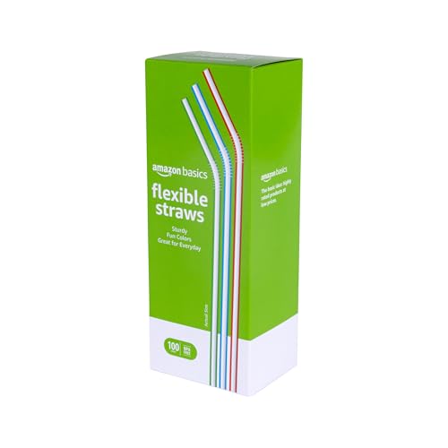 Basics Disposable Striped Plastic Flex Straws, BPA Free, Essentials