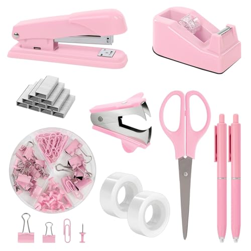 top-tier SKYDUE Pink Office Desk Accessories, Pink Office Supplies, Stapler, Tape Essentials