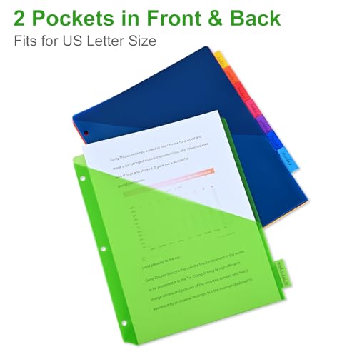 8-Tab Binder Dividers - Index Pockets Divider for 3 Ring Essentials