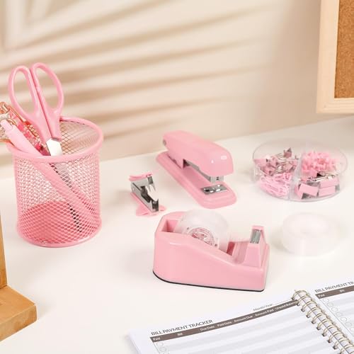 top-tier SKYDUE Pink Office Desk Accessories, Pink Office Supplies, Stapler, Tape Essentials