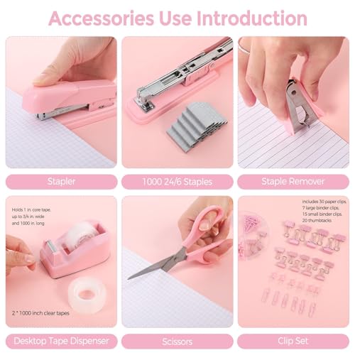 top-tier SKYDUE Pink Office Desk Accessories, Pink Office Supplies, Stapler, Tape Essentials