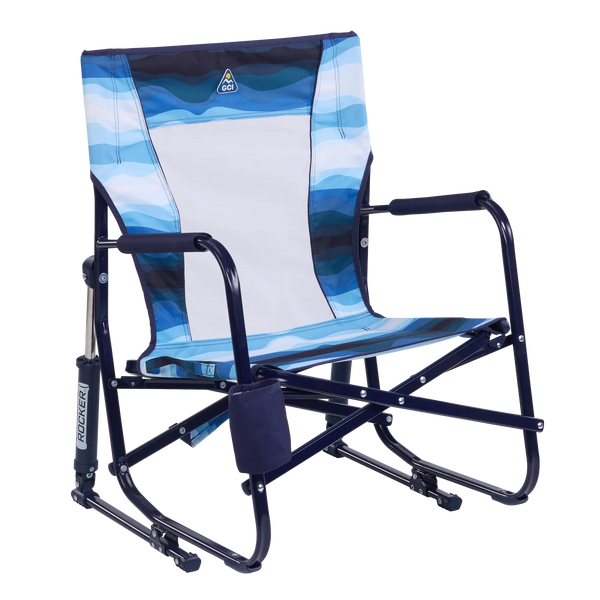 Patented Spring-Action Beach Rocker - Choice 712 - RoadTrip Rocker Smooth Motion Camp Chair - Blue Beach Wave