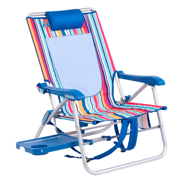 Sand-Friendly Big Surf with Slide Table - Choice 334 - Multi-Position Outdoor Beach Chair with Pillow - Multi Stripe