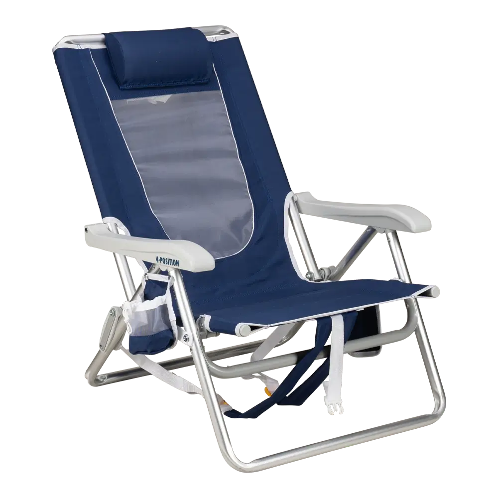 Reclining Beach Backpack Beach Chair - Choice 709 - Multi-Position Outdoor Beach Chair with Pillow - Nautical Blue