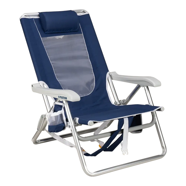 Reclining Beach Backpack Beach Chair - Choice 709 - Multi-Position Outdoor Beach Chair with Pillow - Nautical Blue