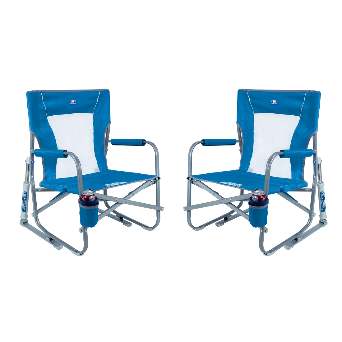 Smooth Motion Beach Rocker Bundle - Choice 773 - Heavy-Duty Kickback Rocker with Beverage Holder - Saybrook Blue