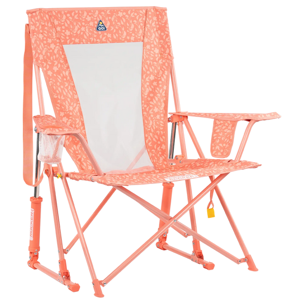Luxury Camp Comfort Pro Rocker - Choice 375 - Heavy-Duty Kickback Rocker with Beverage Holder - Coral Garden