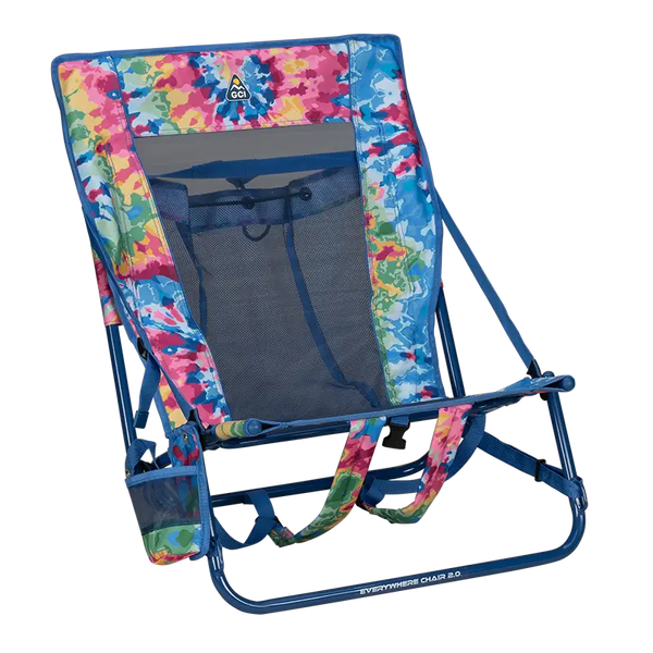 Rust-Resistant Aluminum Everywhere Chair 2 - Choice 656 - Low-Profile Reclining Beach Chair with Backpack Straps - Tie Dye